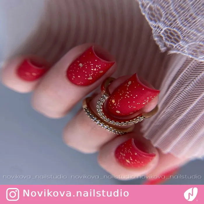 Simple Red Nails with Glitter